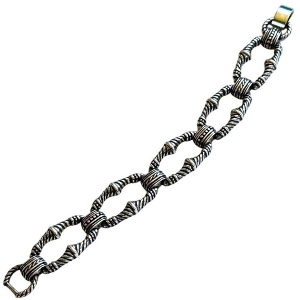 Brighton Retired Chunky Bracelet Bar link Signed Silver Plated Chain  7.5"